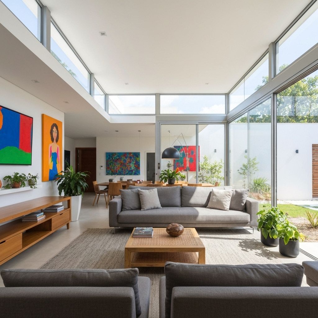 Interior de casa brasileira moderna com sala de estar